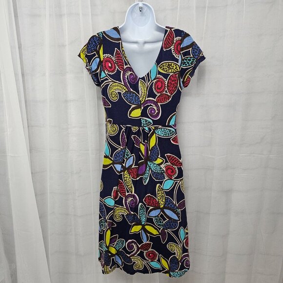 Boden Blue Purple Abstract Leaf Print Jersey Dress Boho Babydoll Y2K Artsy 8 - Picture 7 of 13